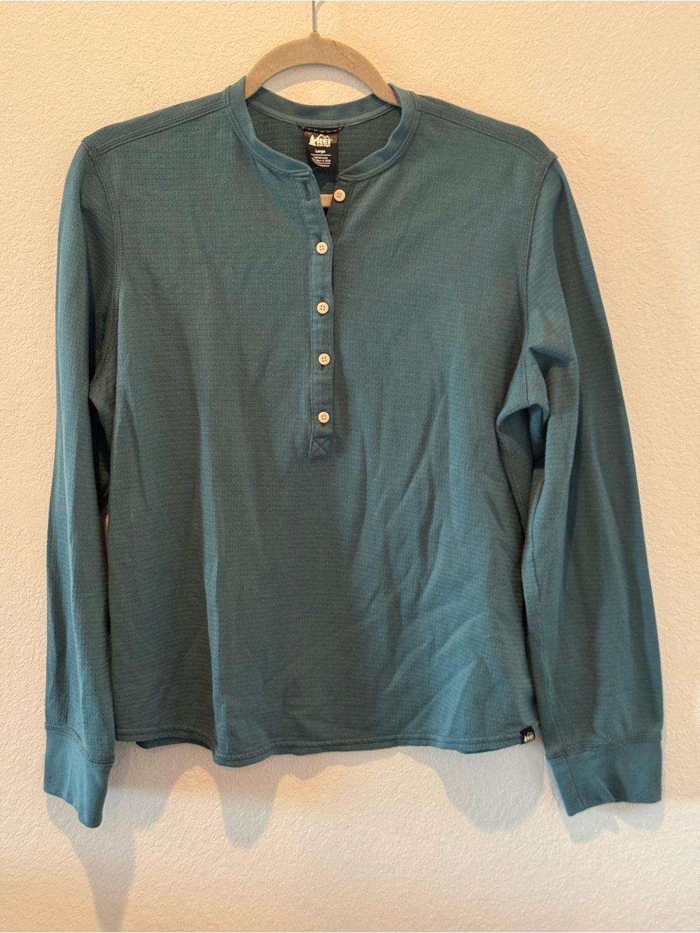 REI Co-op Men's Teal Long-Sleeve Waffle Henley